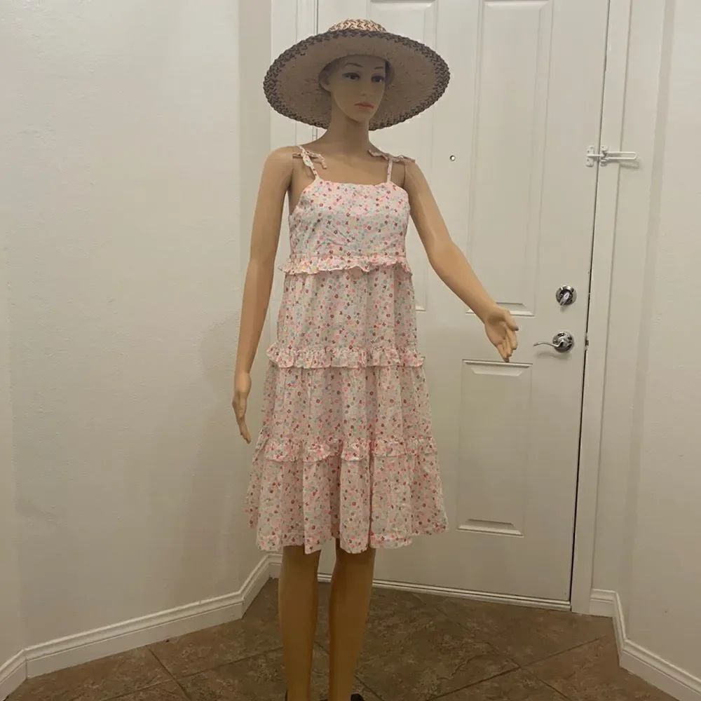 Crewcuts Girls Size 14 Made India Flower Print Ruffled Lined Summer Beach Dress